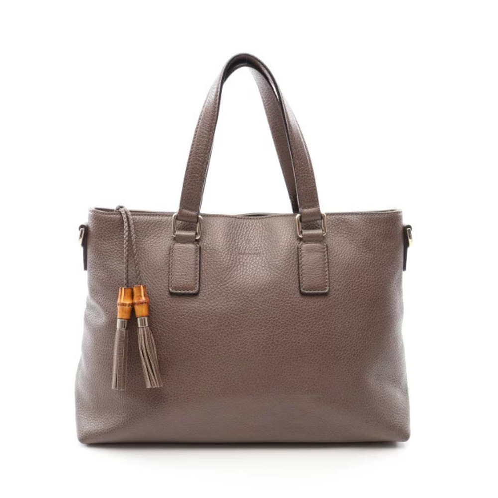 Gucci Bamboo Tassel Tote Bag Leather Gray